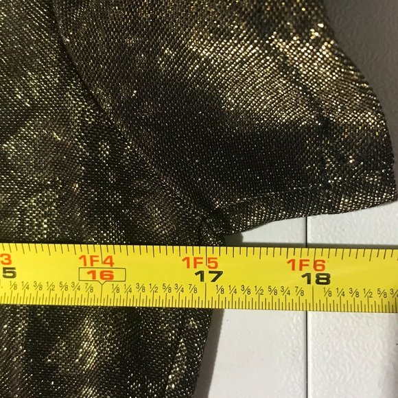 Vintage Small Crew Neck Floral Blouse Metallic Gold Shimmer Stretch Top - Picture 11 of 12